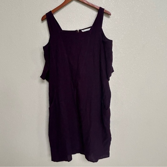Soft Surroundings Women’s Large Purple Linen Blend Cold Shoulder Dress Pockets - Picture 2 of 9